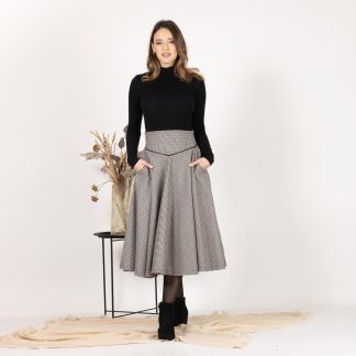 Herringbone wool midi skirt