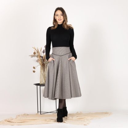 Herringbone wool midi skirt