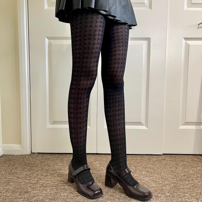 Black houndstooth vintage tights - Image 3