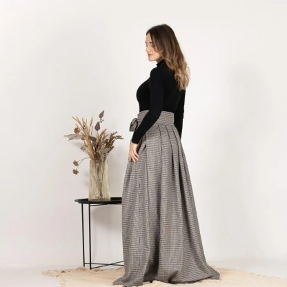 Houndstooth High-Waisted Bow Long Skirt - Image 2