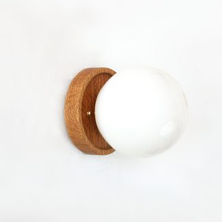 Wood and milky white spherical wall lamp