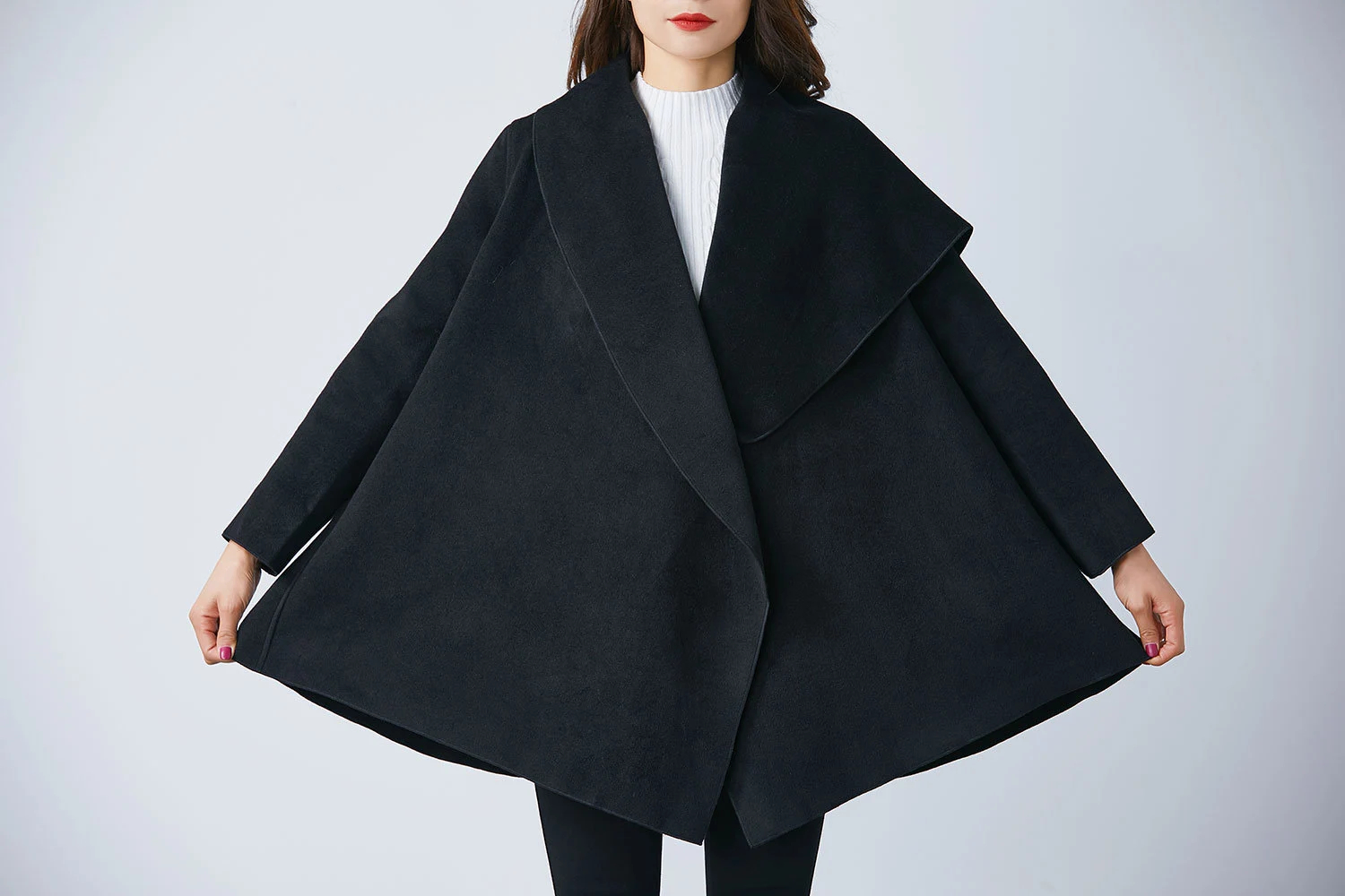 Black draped waterfall coat - Image 9