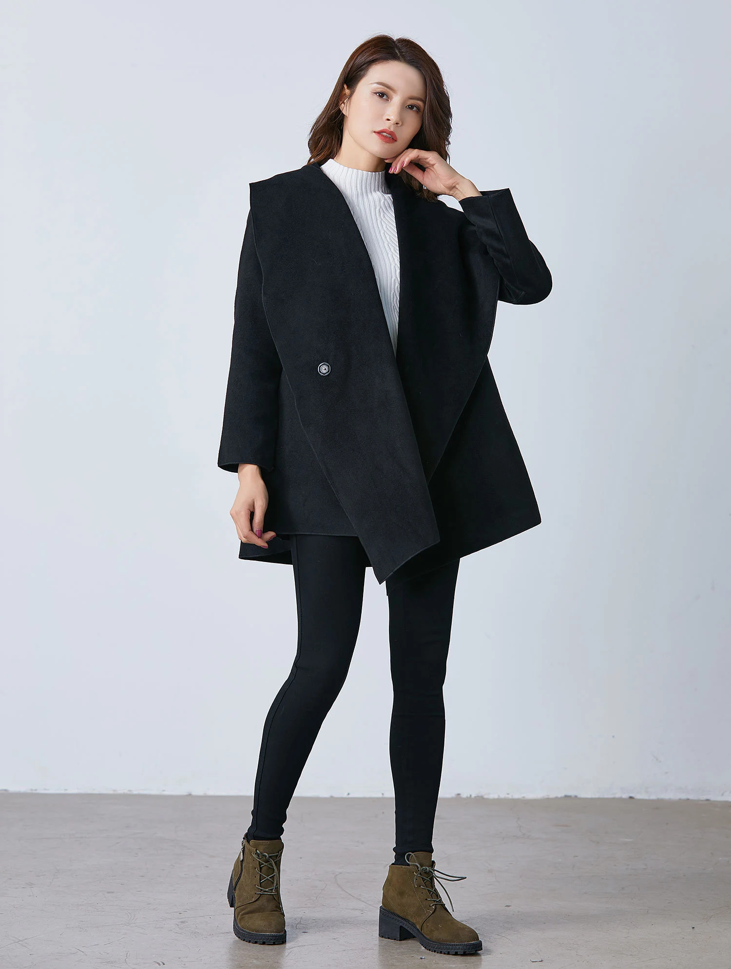 Black draped waterfall coat