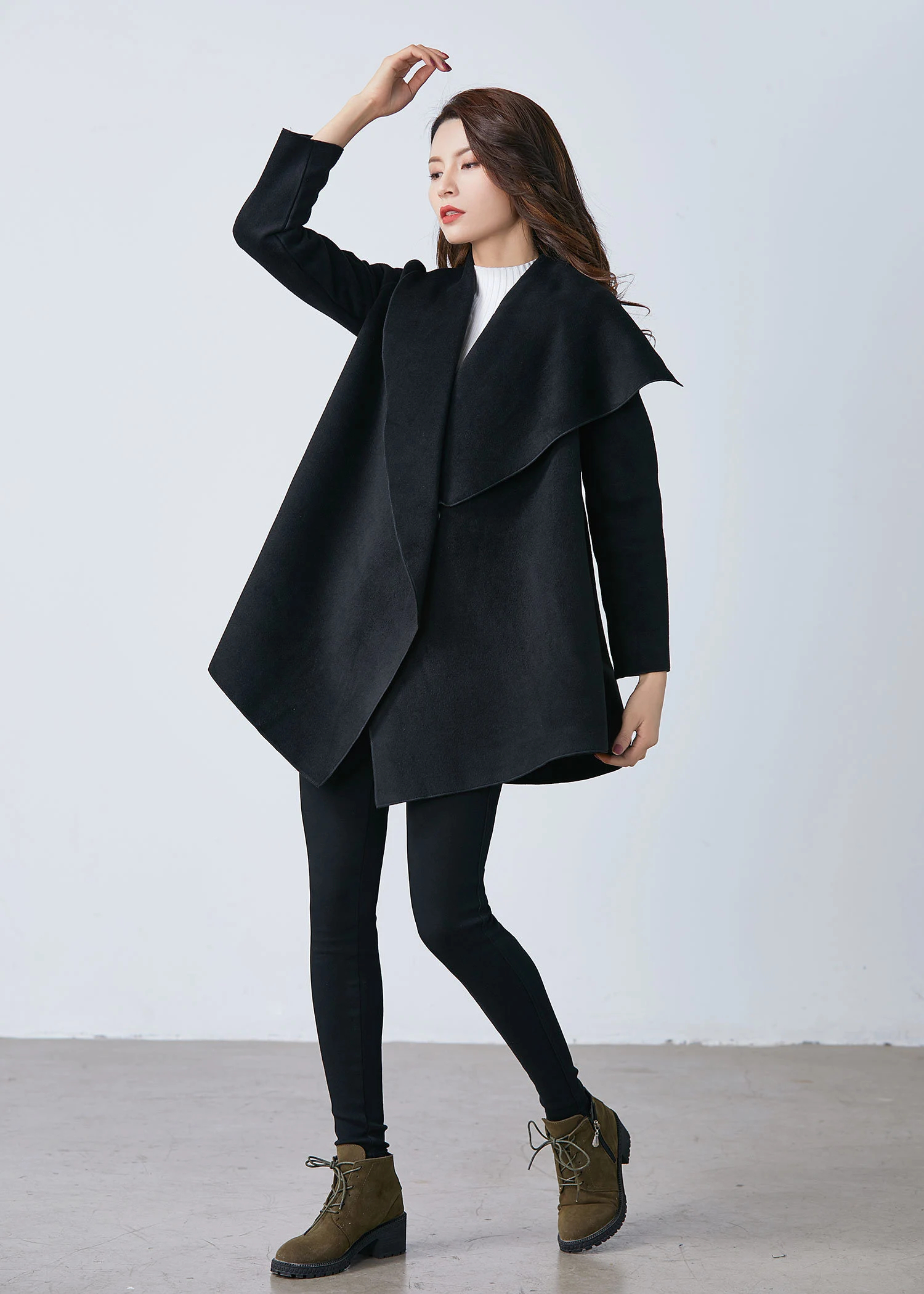 Black draped waterfall coat - Image 6