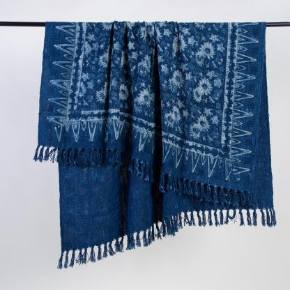 Indigo Floral Tassel Woven Throw - Image 6