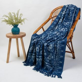 Indigo Floral Tassel Woven Throw