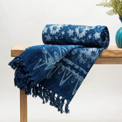 Indigo Floral Tassel Woven Throw - Image 2