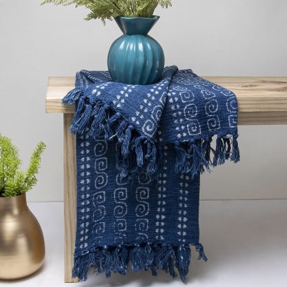 Indigo Spiral Stripe Fringed Woven Throw Blanket - Image 8