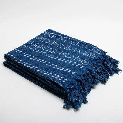 Indigo Spiral Stripe Fringed Woven Throw Blanket - Image 6