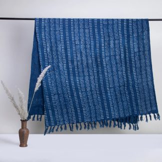 Indigo Spiral Stripe Fringed Woven Throw Blanket