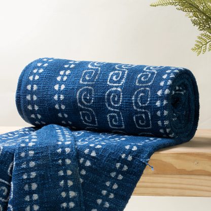 Indigo Spiral Stripe Fringed Woven Throw Blanket - Image 4