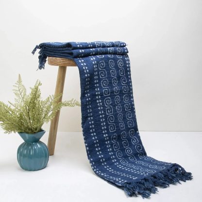 Indigo Spiral Stripe Fringed Woven Throw Blanket - Image 2