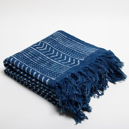 Indigo Striped Fringed Woven Throw Blanket - Image 4