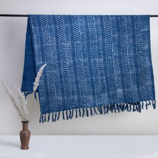 Indigo Striped Fringed Woven Throw Blanket