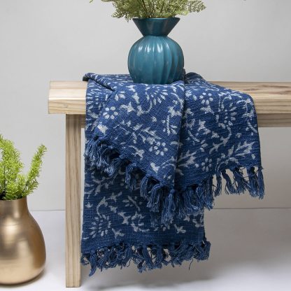 Indigo Vine Tassel Woven Throw Blanket - Image 5