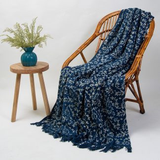 Indigo Vine Tassel Woven Throw Blanket