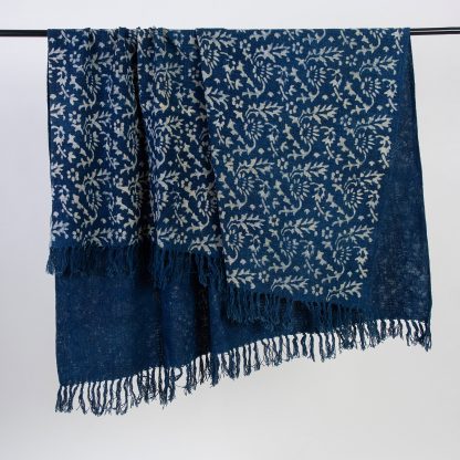 Indigo Vine Tassel Woven Throw Blanket - Image 2