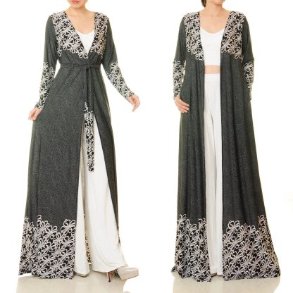Ink flower edge lace-up robe for outer wear - Image 6