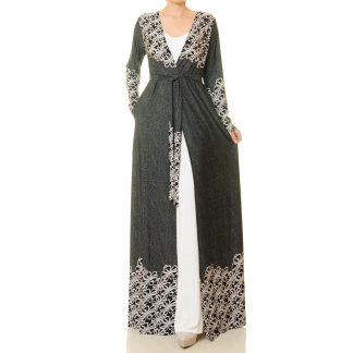 Ink flower edge lace-up robe for outer wear
