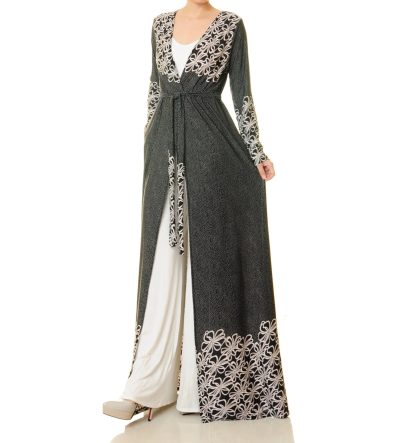 Ink flower edge lace-up robe for outer wear - Image 4