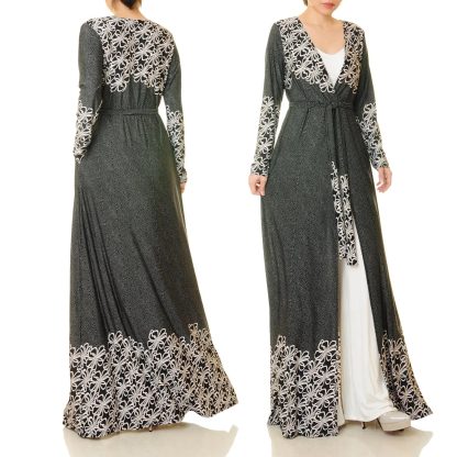 Ink flower edge lace-up robe for outer wear - Image 3