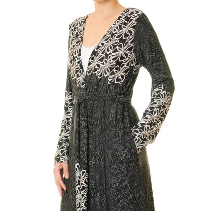 Ink flower edge lace-up robe for outer wear - Image 2