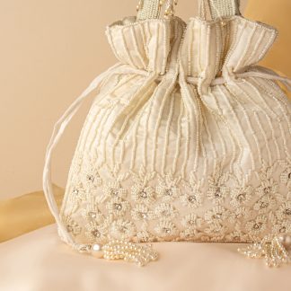 Ivory Beaded Pillar Potli Bag