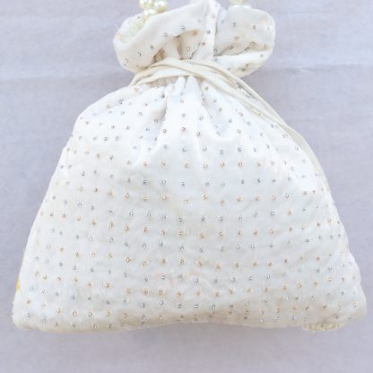 Ivory Pastel Floral Beaded Potli Bag - Image 3
