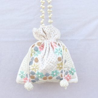 Ivory Pastel Floral Beaded Potli Bag