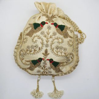 Ivory Twin Bird Embroidered Potli Bag