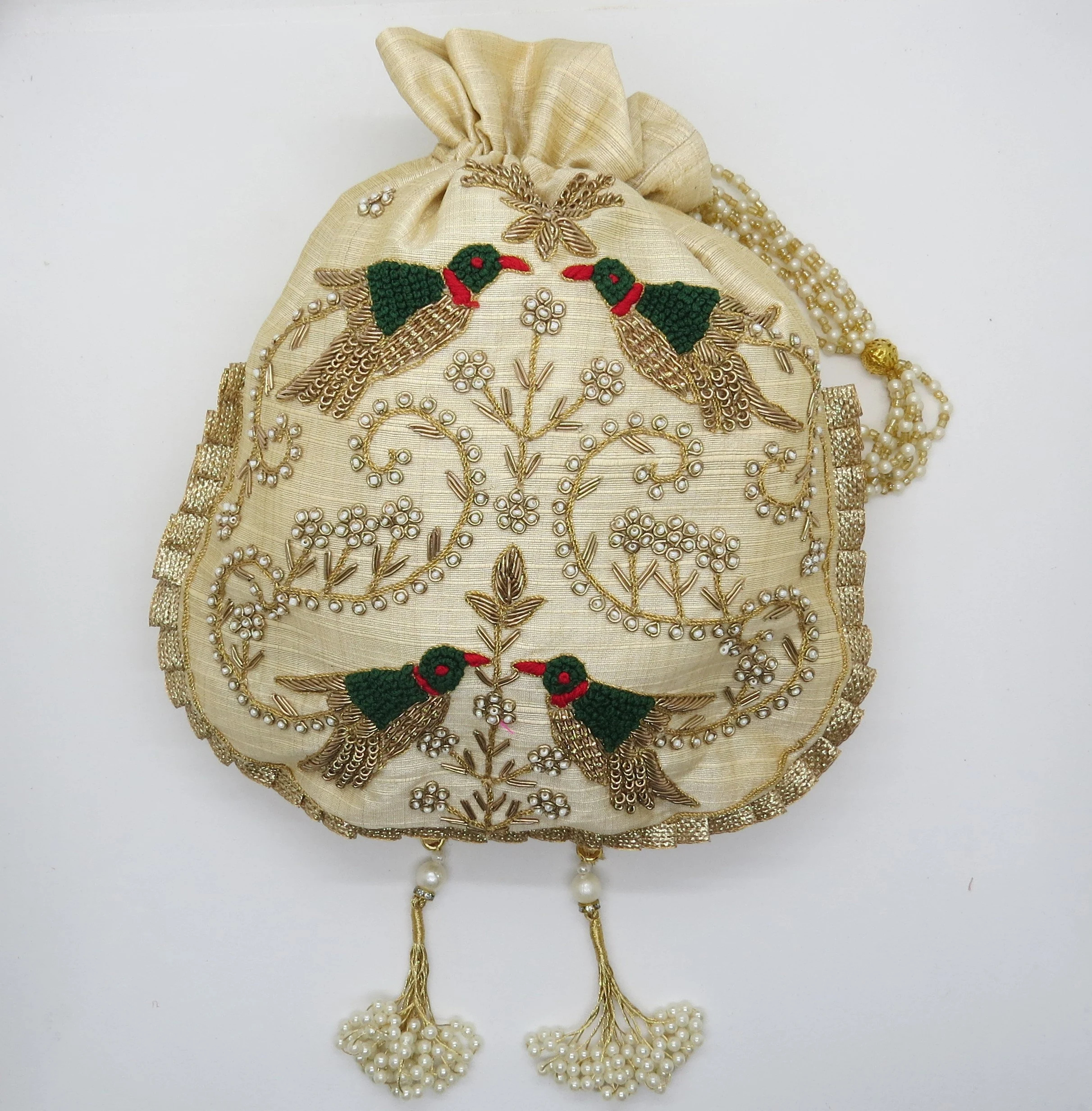 Ivory Twin Bird Embroidered Potli Bag