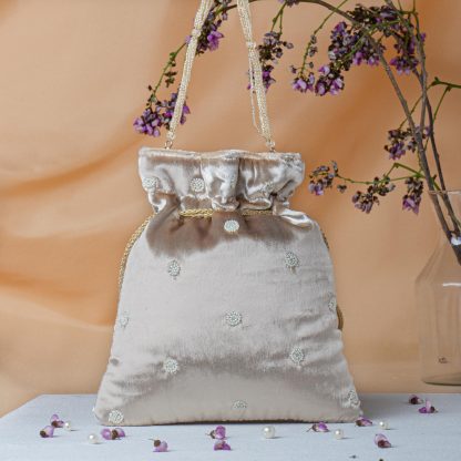 Ivory and Gold Beaded Potli Bag - Image 4