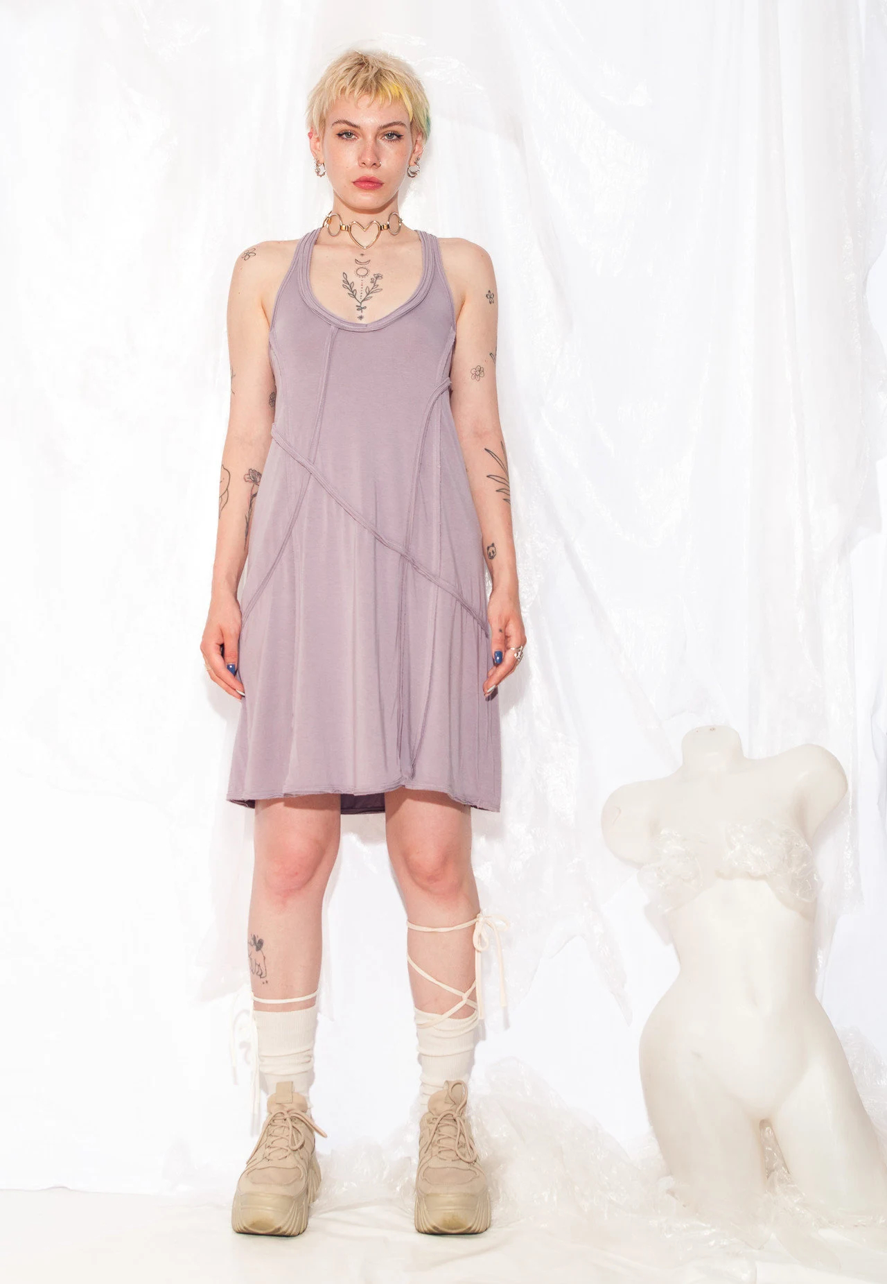 Lavender Racer-Back Knit Dress