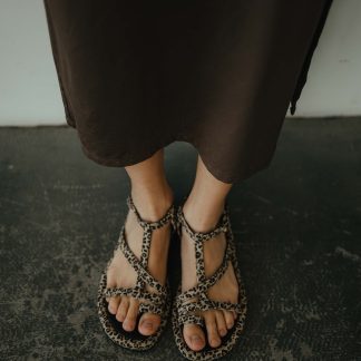 Leopard print T-strap sandals