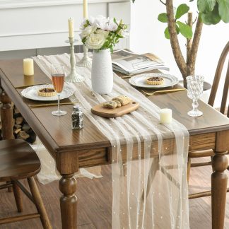 Light pearl embellished table runner