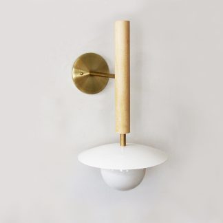 Maple wood pole dish spherical wall lamp