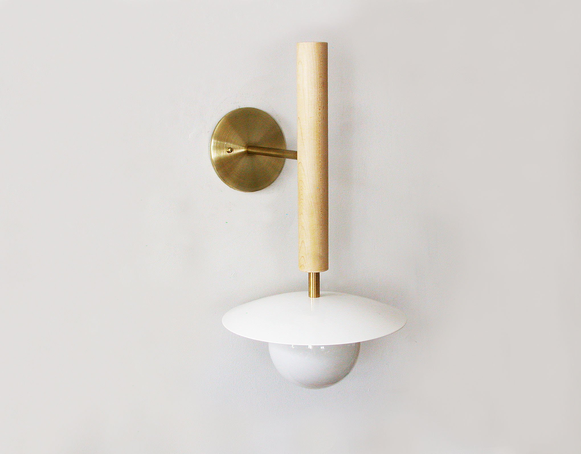 Maple wood pole dish spherical wall lamp