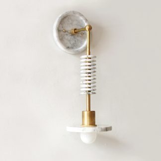 Marble slab brass column and stacked ring wall light