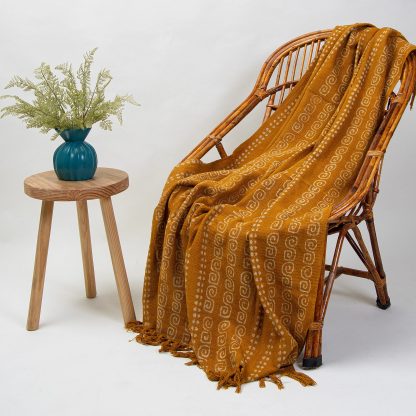 Marigold spiral striped fringed woven throw blanket