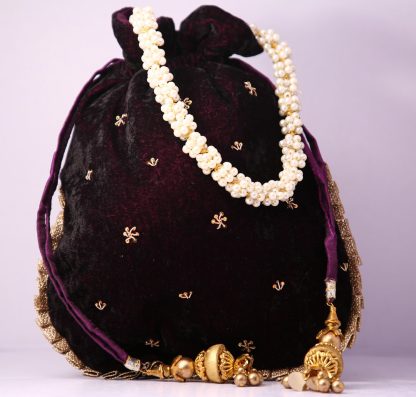 Maroon Velvet Potli Bag with Double Bird Embroidery - Image 3