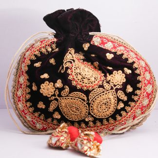 Maroon Velvet Zardozi Paisley Potli Bag