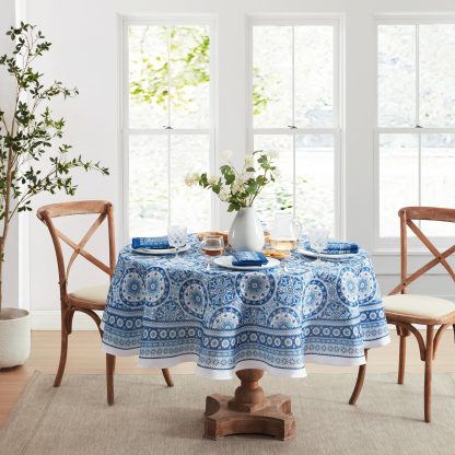 Mediterranean blue tile tablecloth