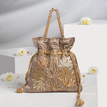 Metallic Champagne Textured Potli Bag - Image 3