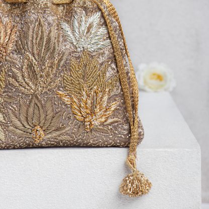 Metallic Champagne Textured Potli Bag - Image 2
