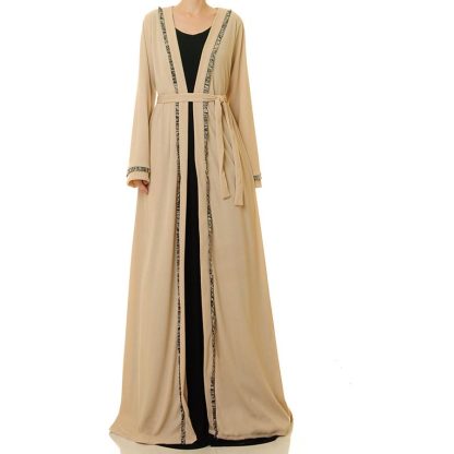 Milk apricot gold-trimmed color-blocked lace-up robe - Image 6