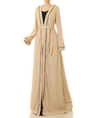 Milk apricot gold-trimmed color-blocked lace-up robe
