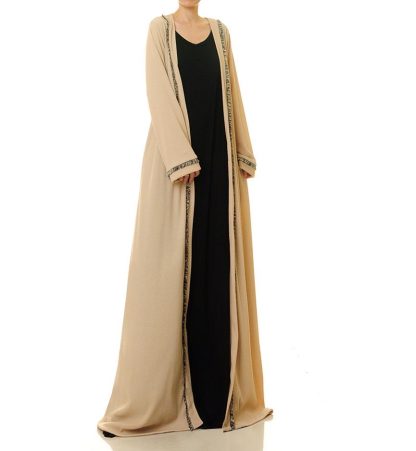 Milk apricot gold-trimmed color-blocked lace-up robe - Image 4