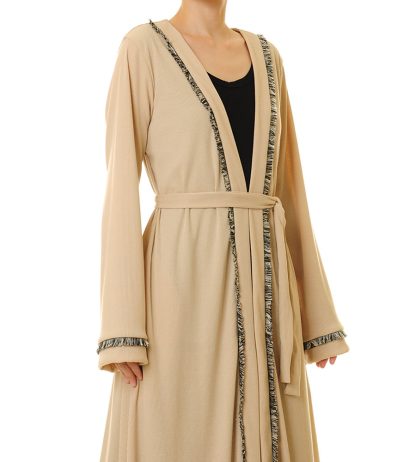 Milk apricot gold-trimmed color-blocked lace-up robe - Image 2