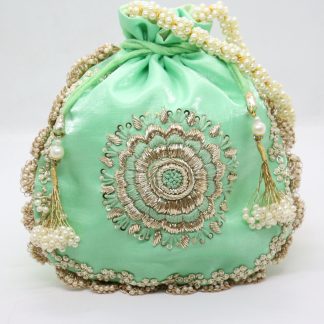 Mint Green Badge Pearl Trim Potli Bag