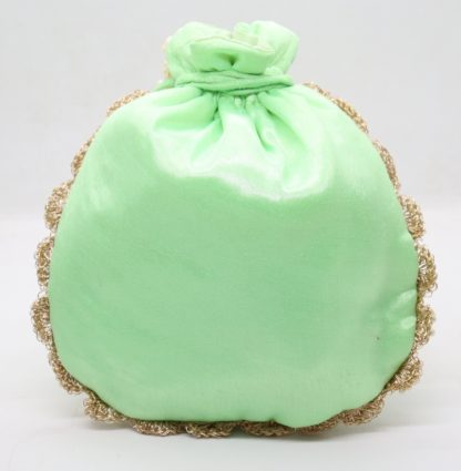Mint Green Badge Pearl Trim Potli Bag - Image 2
